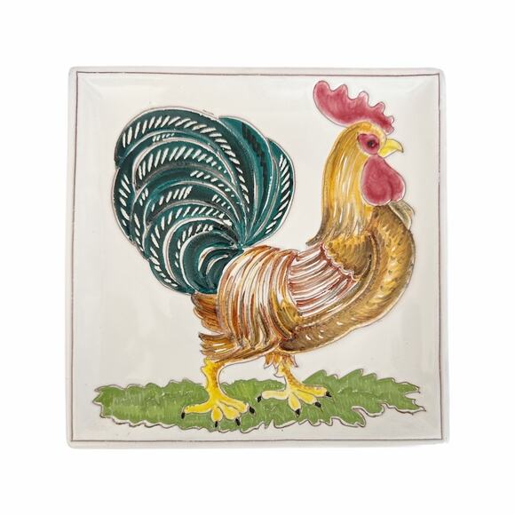 Vintage Square Rooster Dish Wall Hanging Made in Italy - Picture 4 of 10